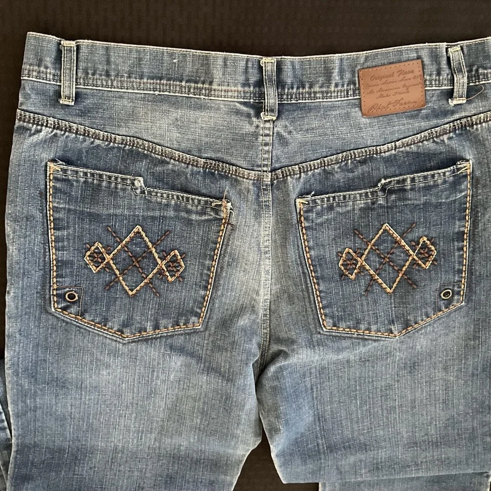 Phat Farm Jeans Mens 38x34 Blue Relaxed Straight Original Flava Embroidered